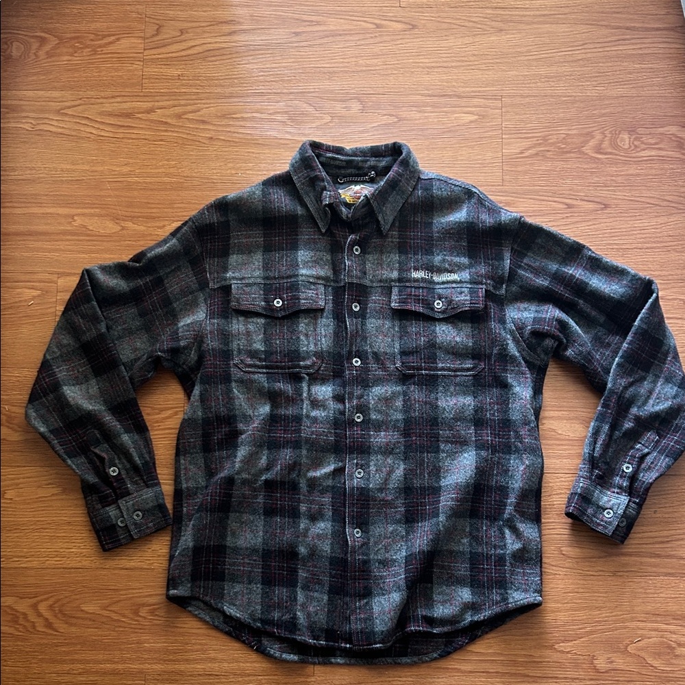 Harley-Davidson Black and Gray Plaid Shirt - Picture 2 of 8